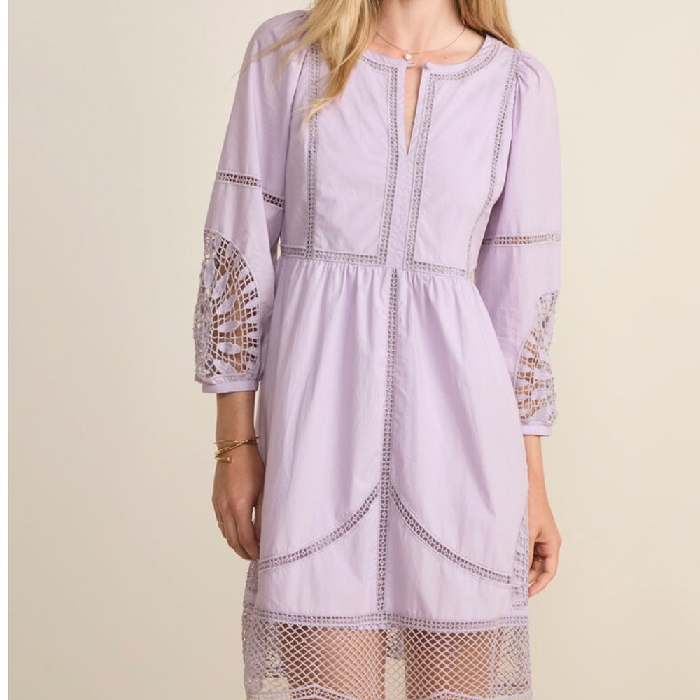 Vineyard Vines Lavender Long Sleeve Lace Trim Dress
